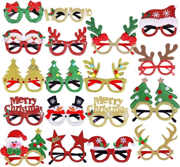 Christmas Party Accessory: 18 Pcs Glitter Glasses Frames
