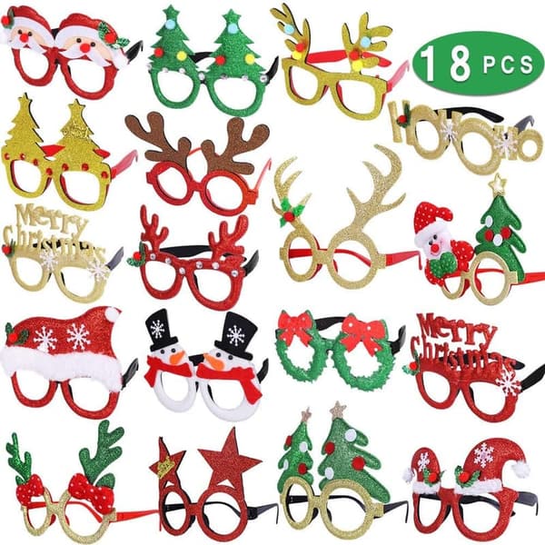 Christmas Party Accessory: 18 Pcs Glitter Glasses Frames