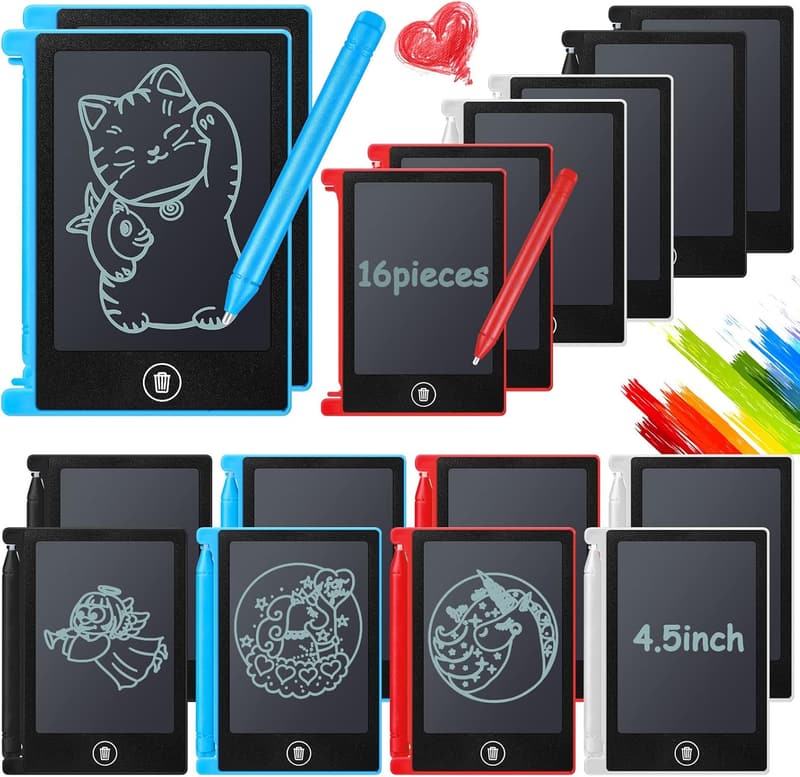 Mini LCD Writing Tablet - 16-Piece Reusable Doodle Board for Kids