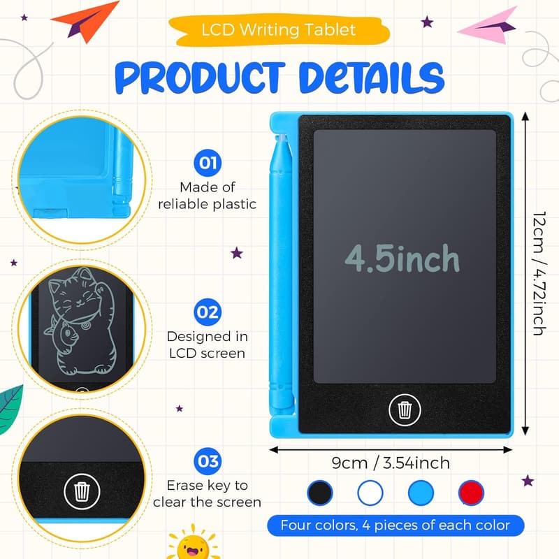 Mini LCD Writing Tablet - 16-Piece Reusable Doodle Board for Kids