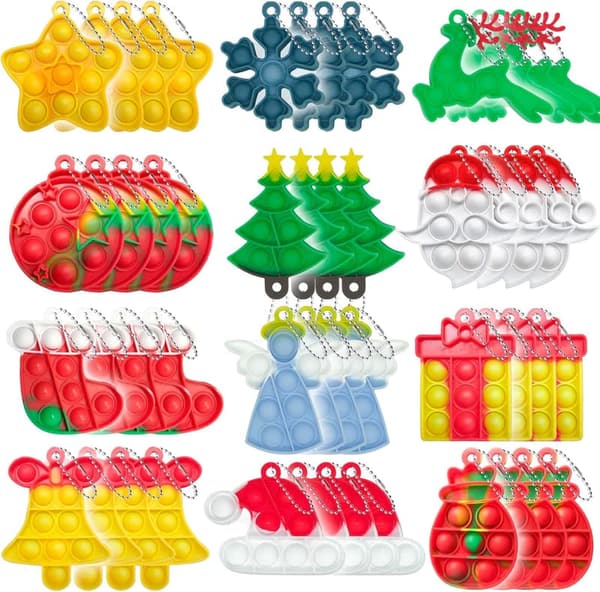 Christmas Mini Push Pop Fidget Keychain - 60pcs