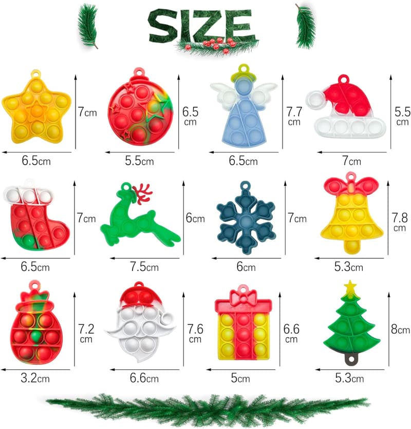 Christmas Mini Push Pop Fidget Keychain - 60pcs