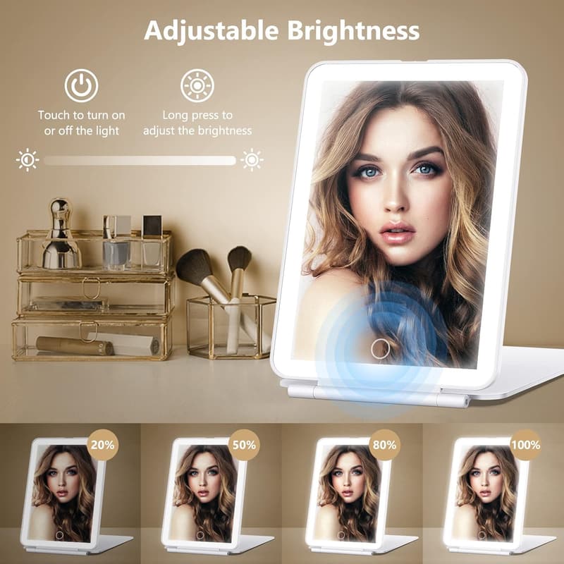 Portable LED Makeup Mirror with 3 Color Lights and Rechargeable Battery