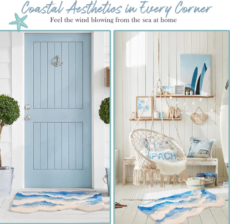 Coastal Beach Nautical Non-Slip Bath Mat, 31