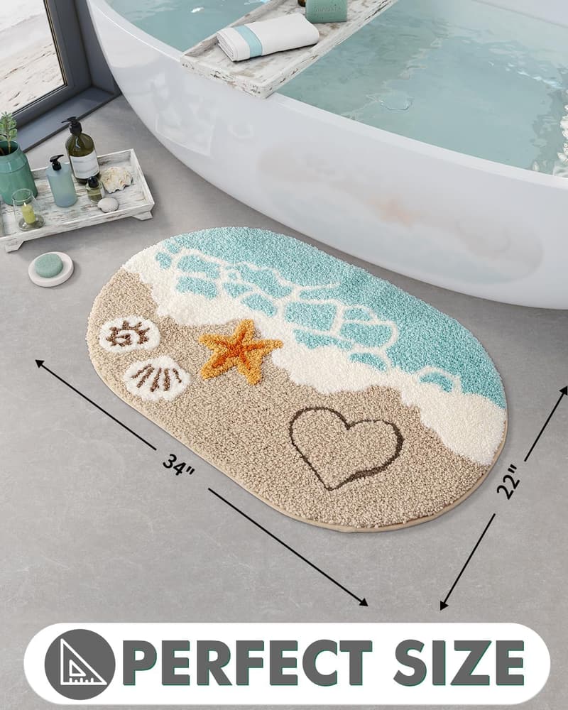 Beach Bathroom Rug, Soft & Absorbent with Non-Slip Backing, 22