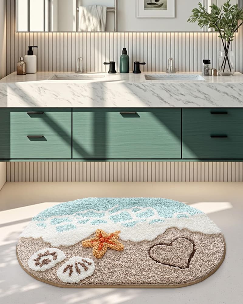 Beach Bathroom Rug, Soft & Absorbent with Non-Slip Backing, 22