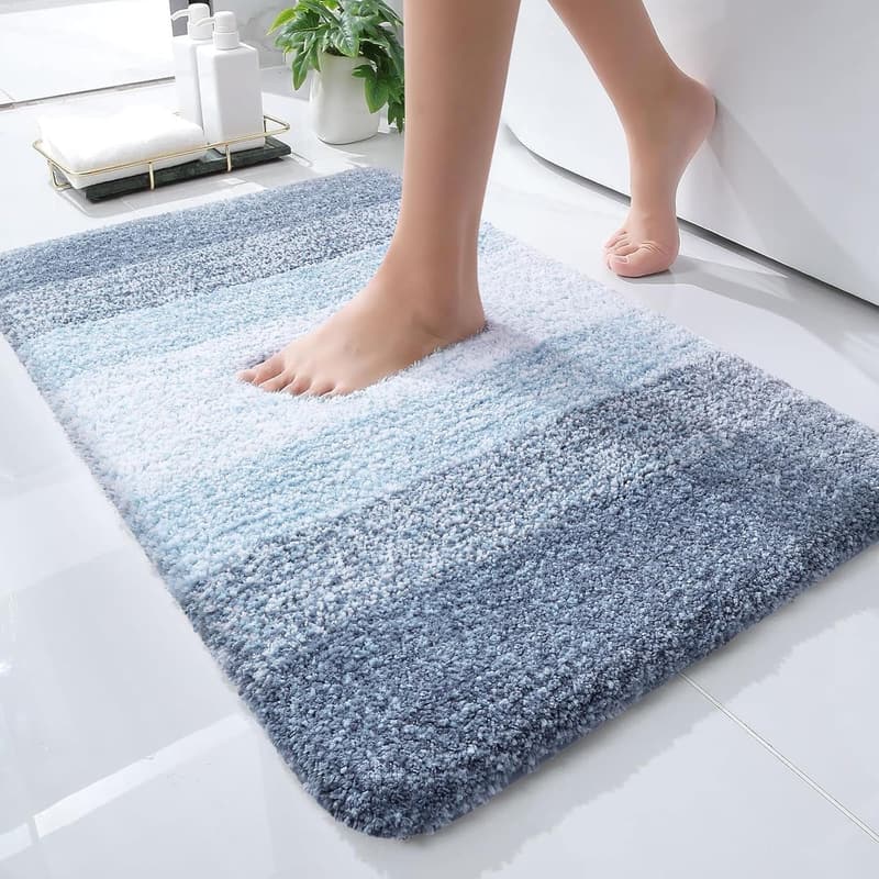 Extra Soft Non-Slip Blue Bath Mat - 24x16, Polyester Shaggy Rug