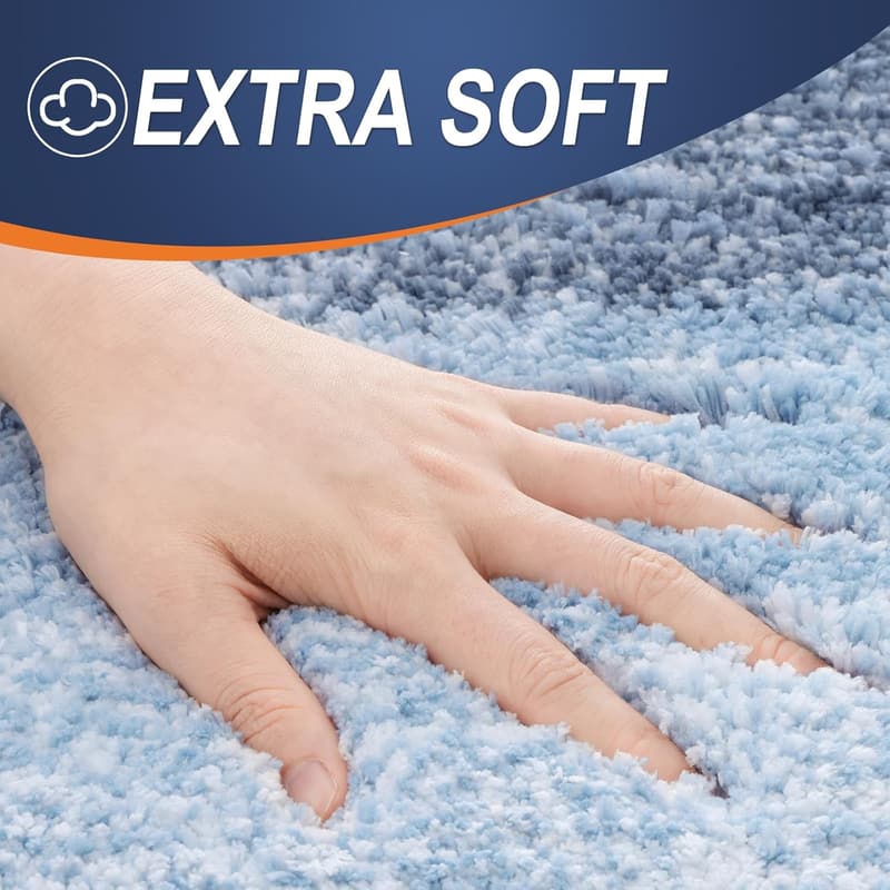 Extra Soft Non-Slip Blue Bath Mat - 24x16, Polyester Shaggy Rug
