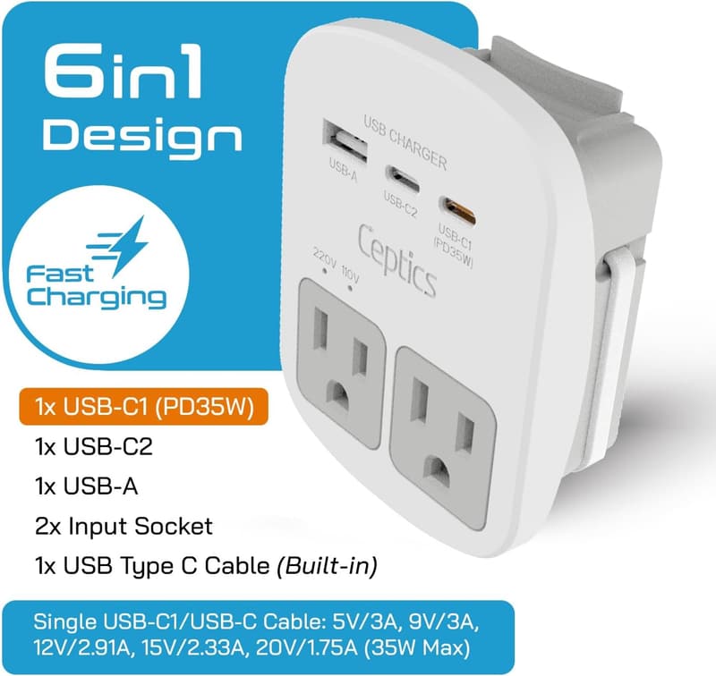 Universal Travel Adapter Kit with USB Ports – Surge Protected