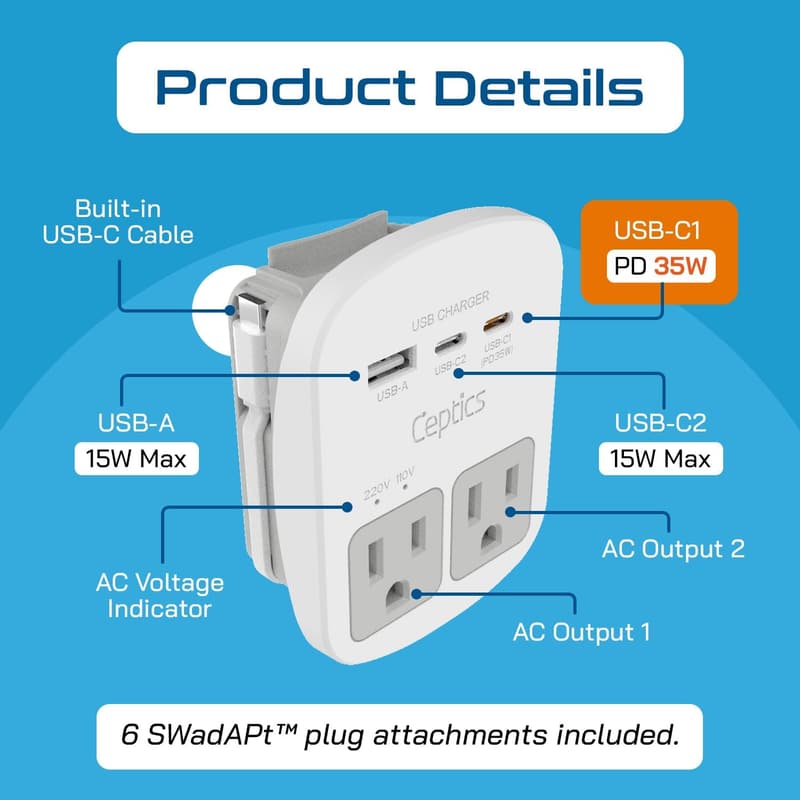 Universal Travel Adapter Kit with USB Ports – Surge Protected
