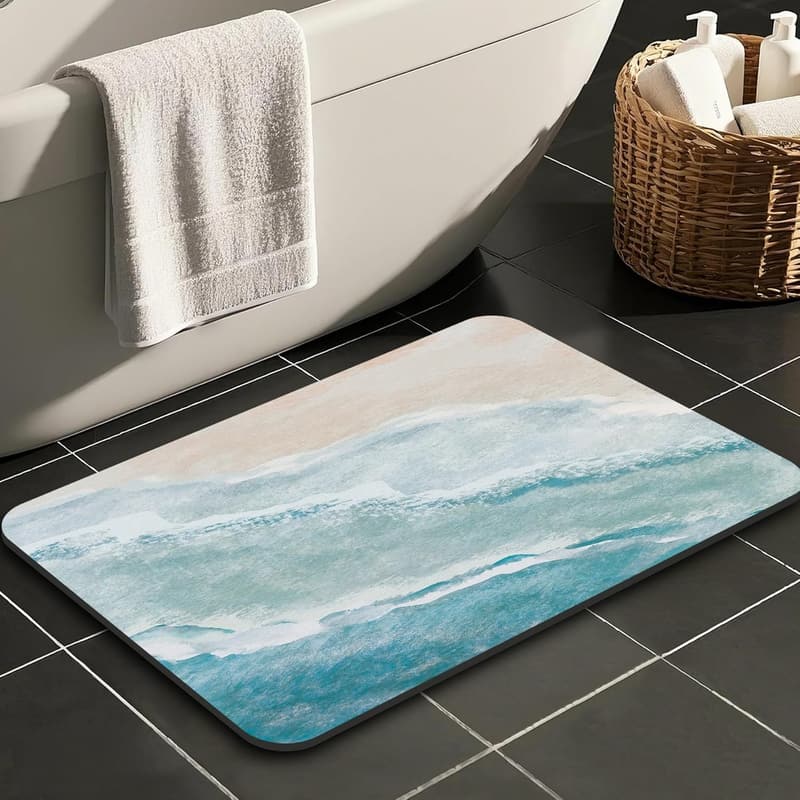 Coastal Beach Bath Mat - Quick-Drying Non-Slip, 16
