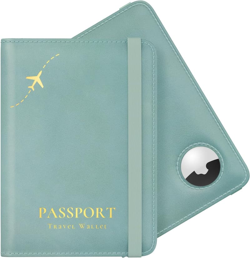 Sky Blue RFID Passport Holder with AirTag Slot for Women