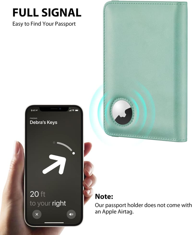 Sky Blue RFID Passport Holder with AirTag Slot for Women