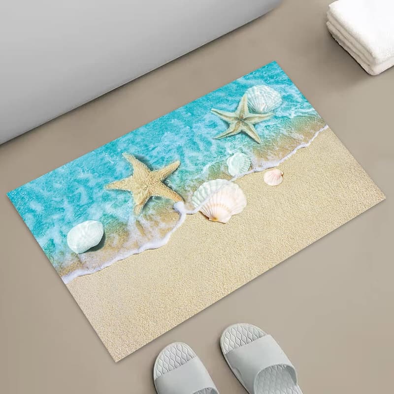 Coastal Beach Theme Non-Slip Bath Mat - 16x24 in.
