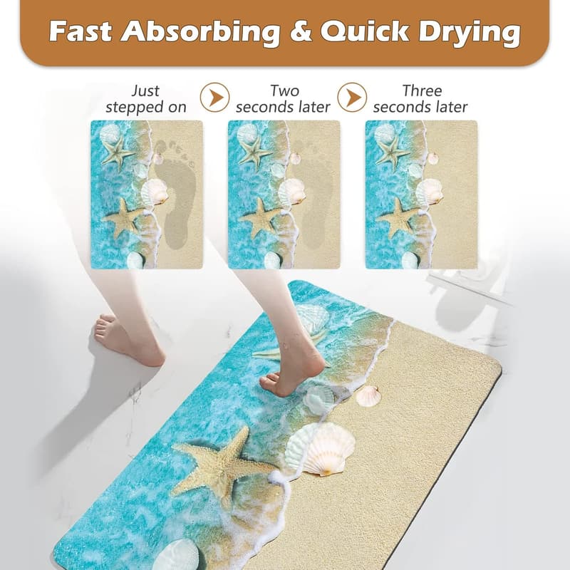 Coastal Beach Theme Non-Slip Bath Mat - 16x24 in.