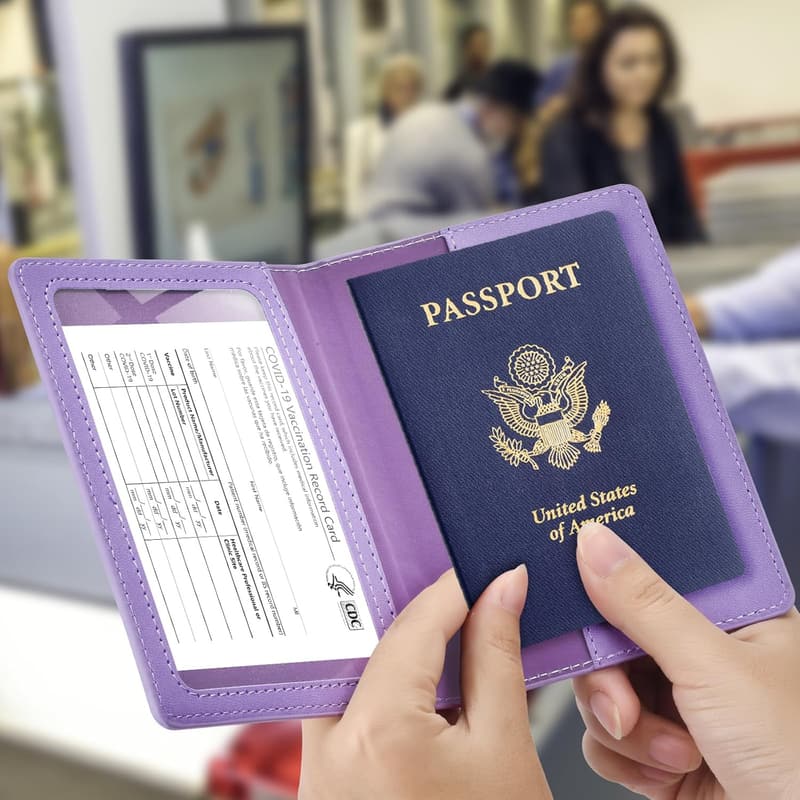 Passport and Vaccine Card Holder Combo for Travel (Purple)