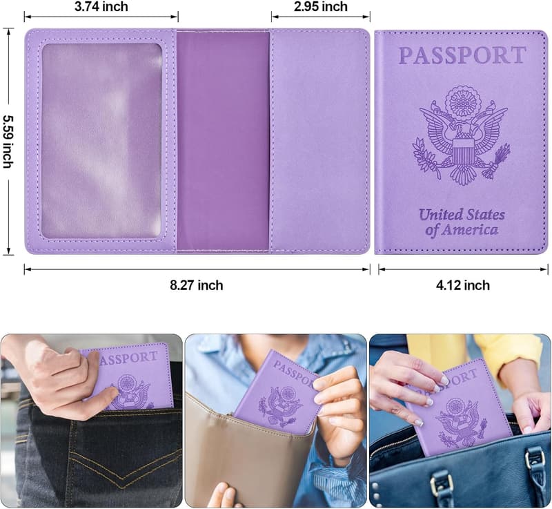 Passport and Vaccine Card Holder Combo for Travel (Purple)