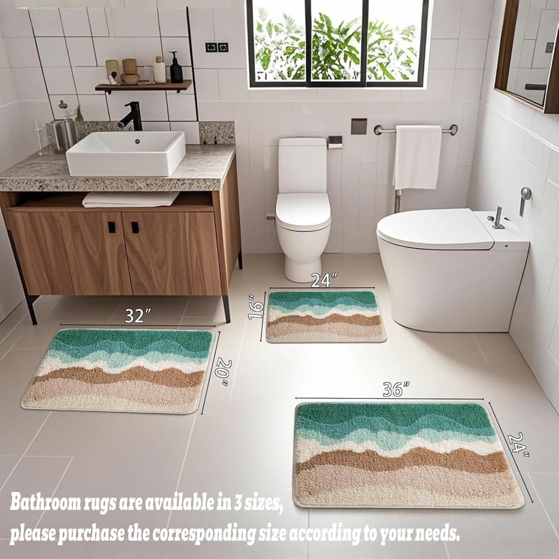 Absorbent Green Microfiber Shaggy Bathroom Rug, 24x16 Inches