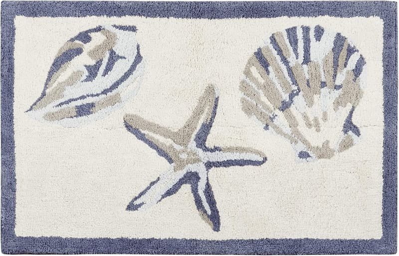 Seashells Beach Style Bath Mat – 100% Cotton, Non-Slip, Soft, 21x34