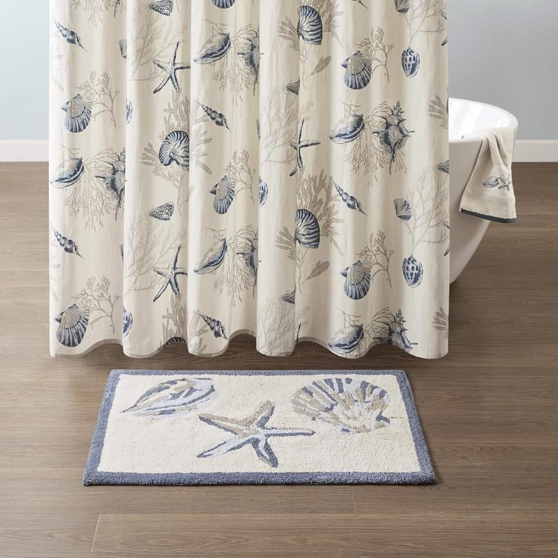 Seashells Beach Style Bath Mat – 100% Cotton, Non-Slip, Soft, 21x34