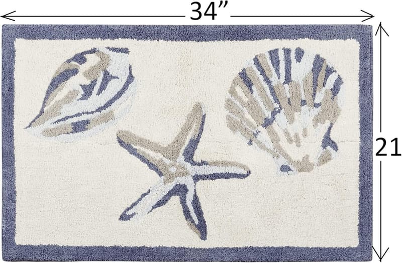 Seashells Beach Style Bath Mat – 100% Cotton, Non-Slip, Soft, 21x34