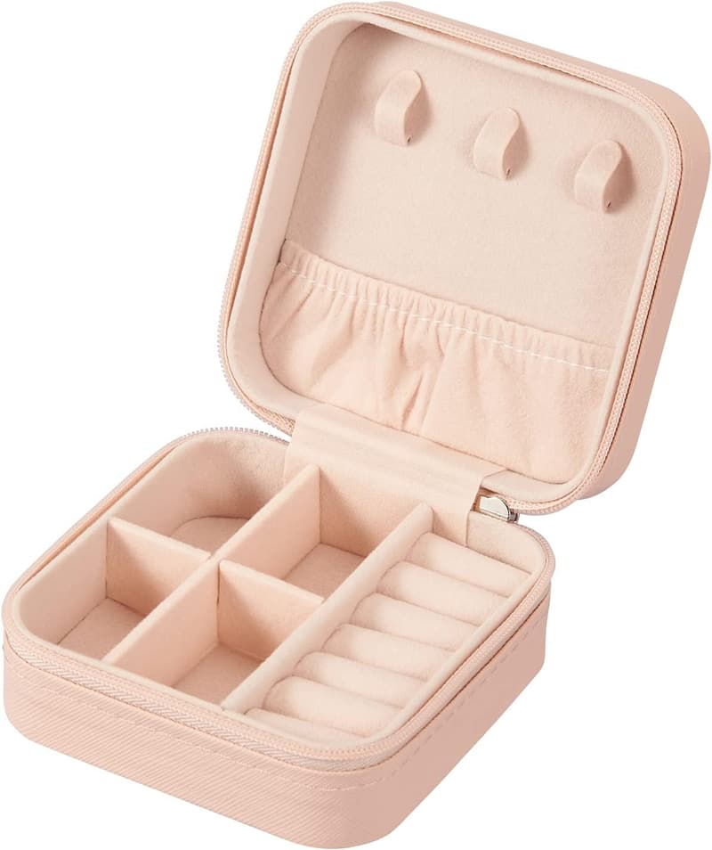 Portable PU Leather Jewelry Organizer Case - Travel Pink Storage