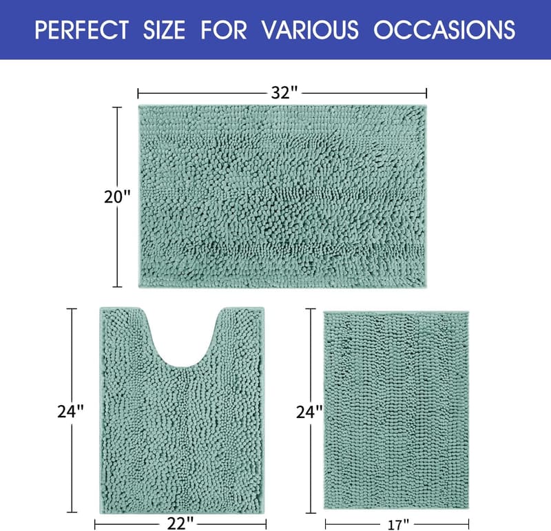 Ultra Soft Striped Eggshell Blue Bath Rug Set - 3 Pieces