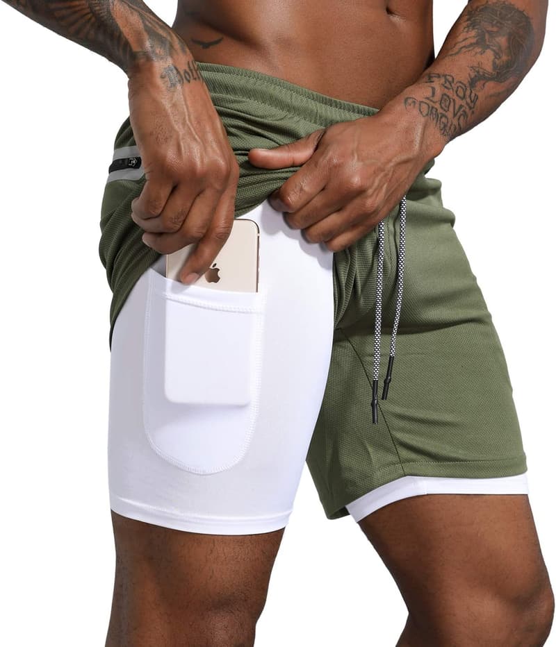 Men's Lightweight 2-in-1 Gym Shorts with Zipper Pockets