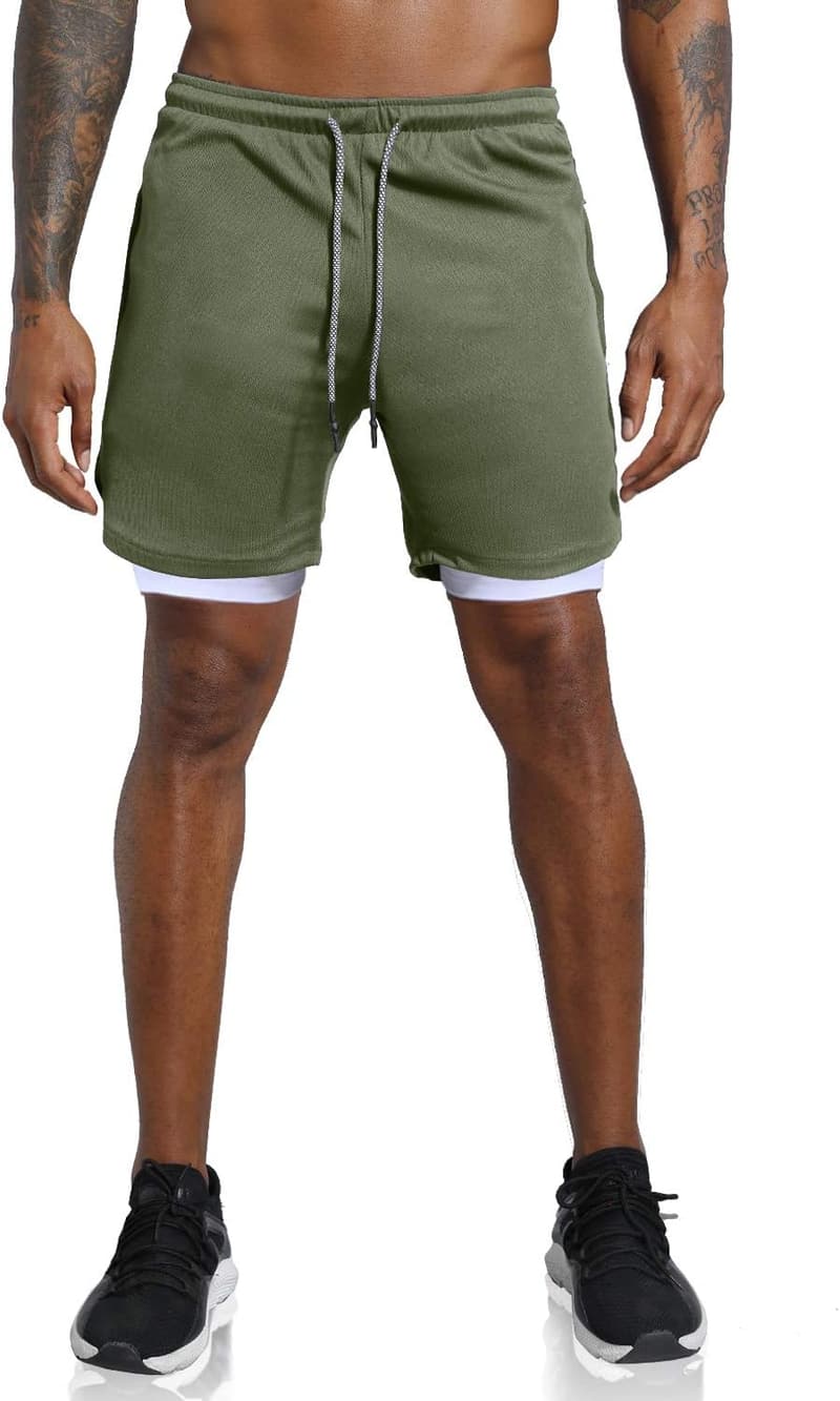 Men's Lightweight 2-in-1 Gym Shorts with Zipper Pockets