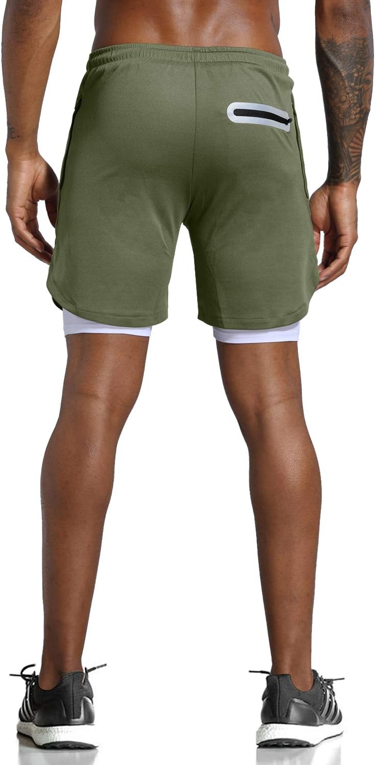Men's Lightweight 2-in-1 Gym Shorts with Zipper Pockets