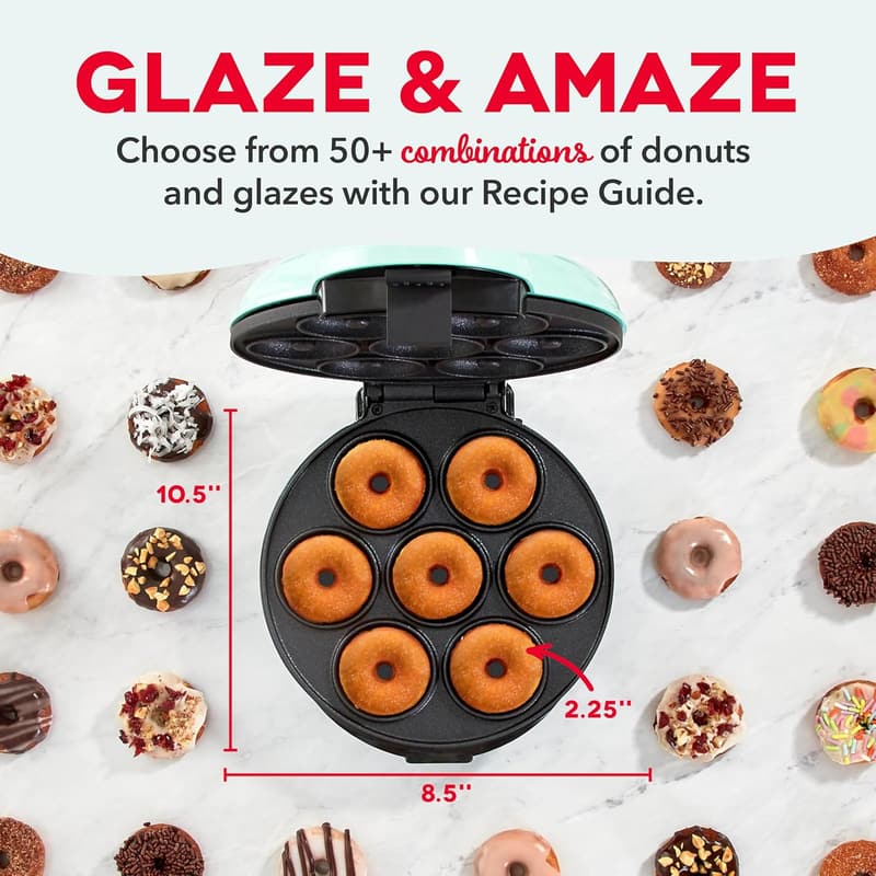 DASH Aqua Mini Donut Maker for Kid-Friendly Snacks & Desserts