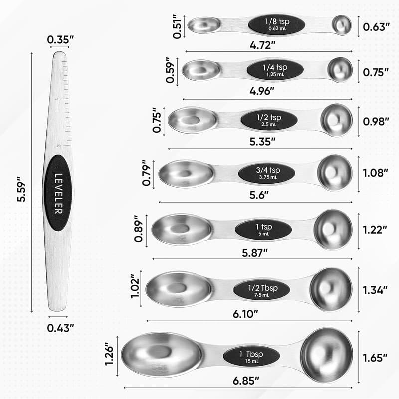 Magnetic Stainless Steel Measuring Spoons Set for Cooking & Baking