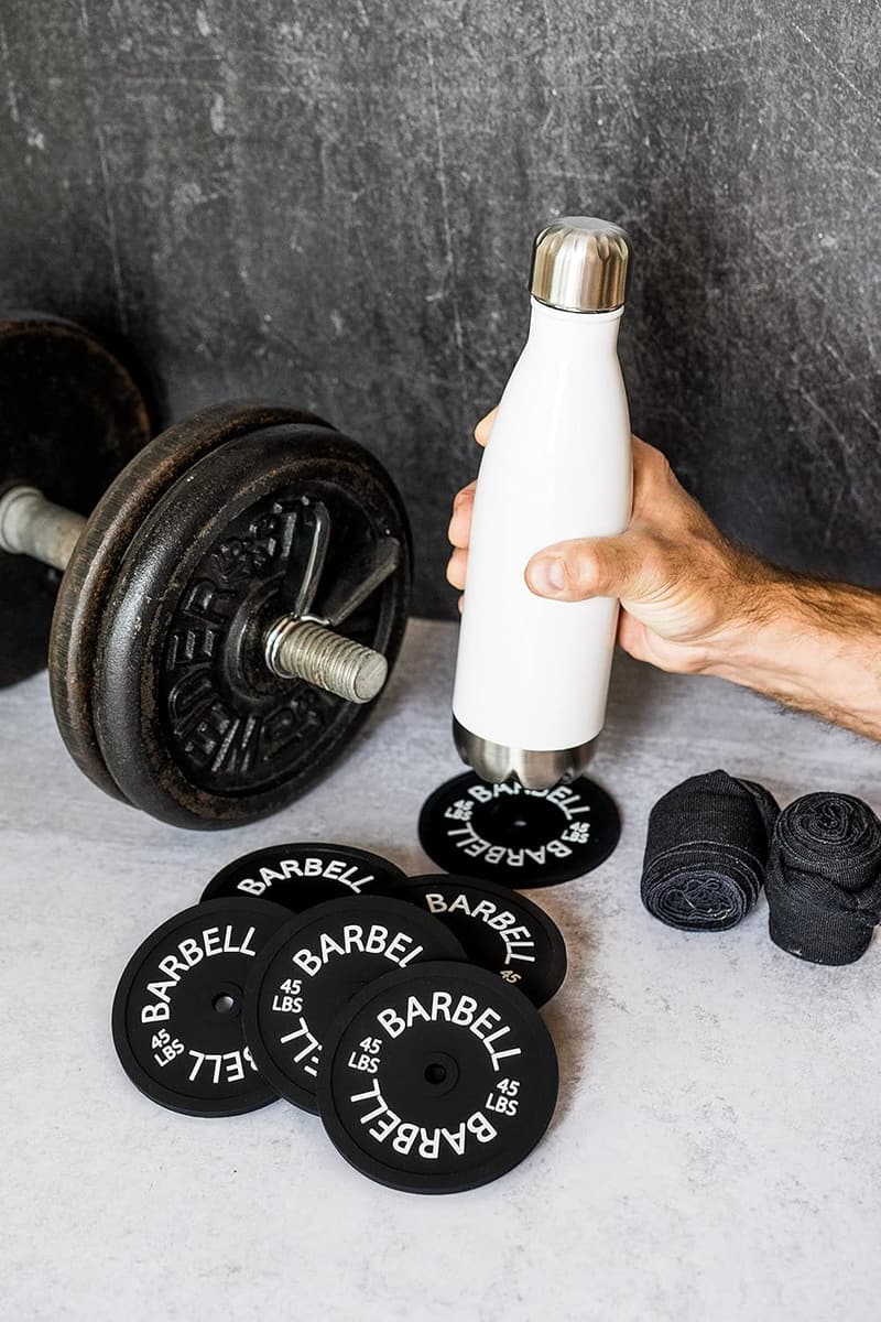 Fitness Gym Coaster Set - 6 Black Absorbent Silicone Plates