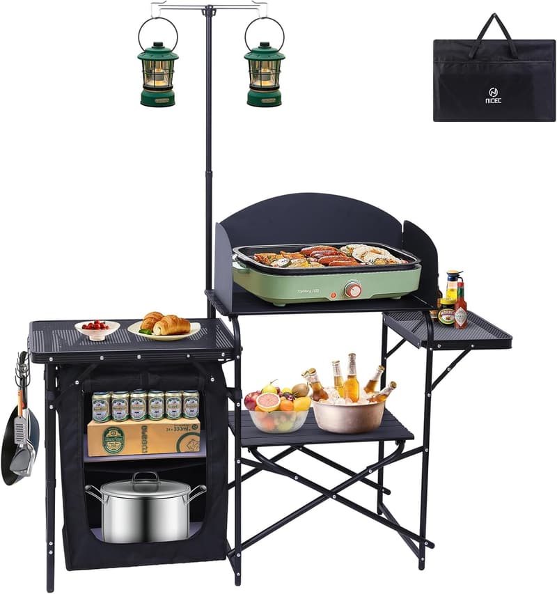 Outdoor Camping Kitchen Station with Folding Table & Carry Bag
