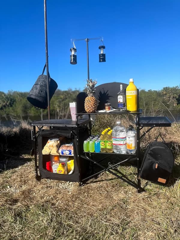 Outdoor Camping Kitchen Station with Folding Table & Carry Bag