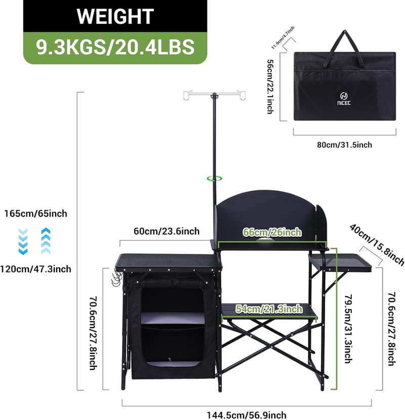 Outdoor Camping Kitchen Station with Folding Table & Carry Bag