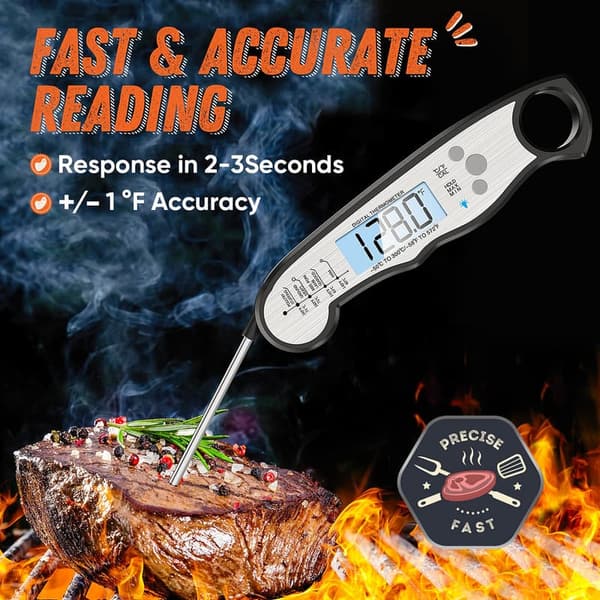 Instant Read Waterproof Meat Thermometer for Cooking & Grilling