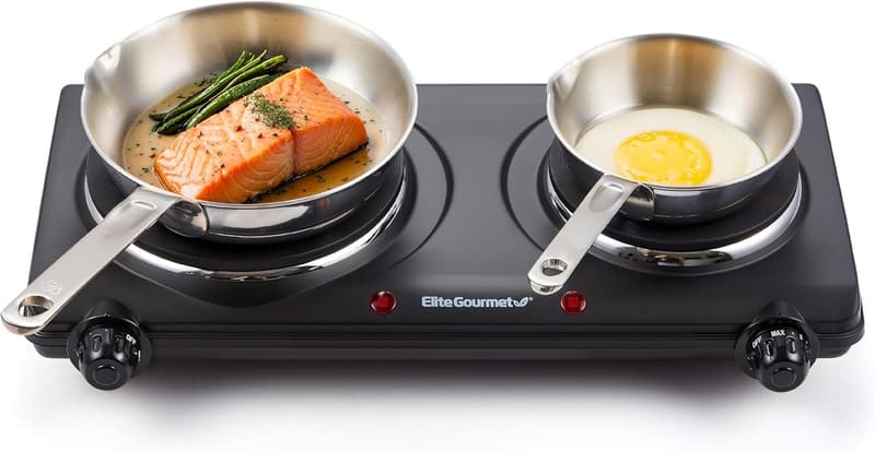 Elite Gourmet Countertop Double Cast Iron Hot Plate, 1500W