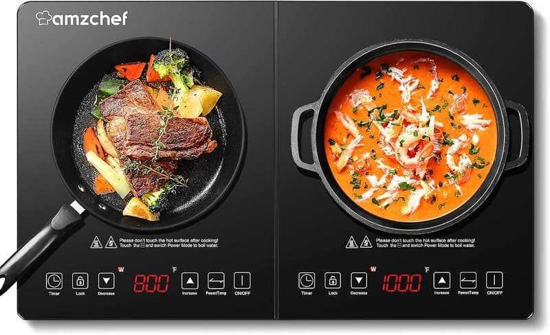 AMZCHEF Double Induction Cooktop with 1800W Touch Control