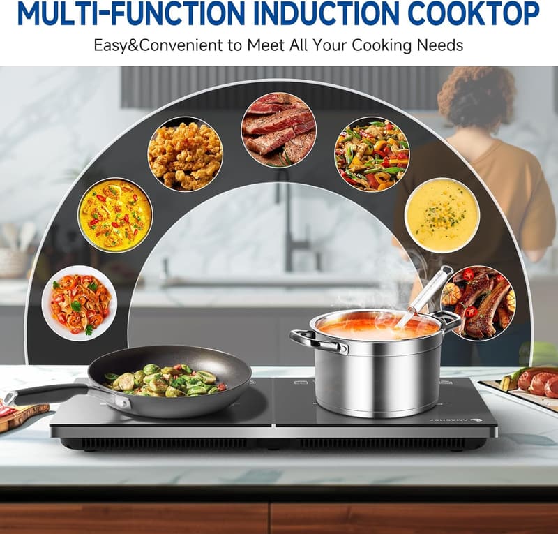 AMZCHEF Double Induction Cooktop with 1800W Touch Control