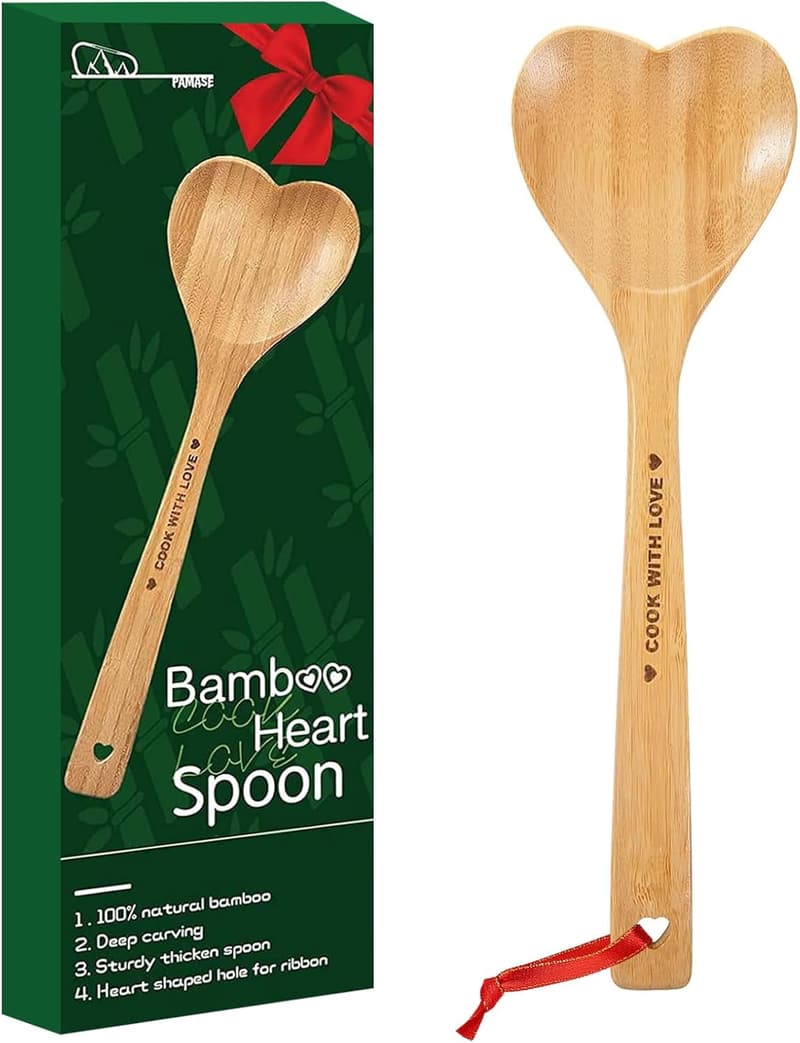 Valentine’s Day Bamboo Heart Spoon - Wooden Cooking Utensil