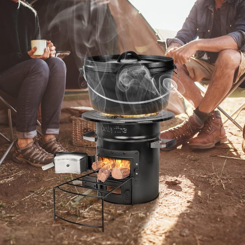 Portable Wood Burning Camping Rocket Stove for Outdoor Cooking