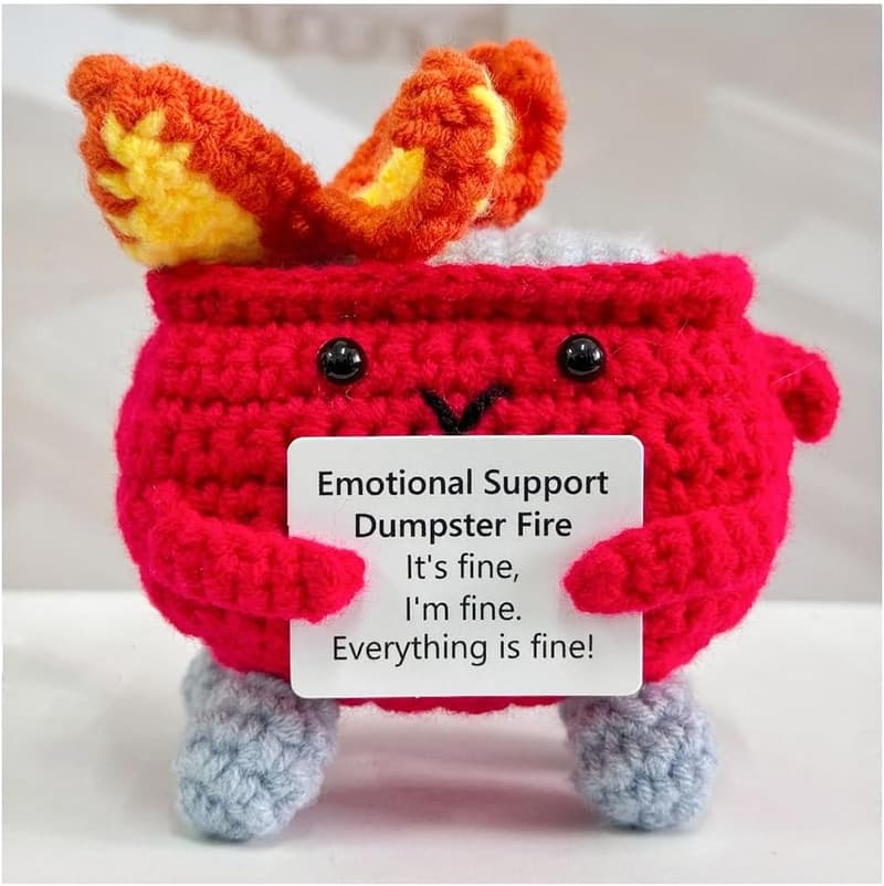 Funny Crochet Dumpster Fire with Positive Card - Gift for Friends