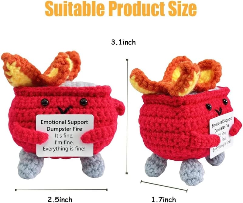 Funny Crochet Dumpster Fire with Positive Card - Gift for Friends