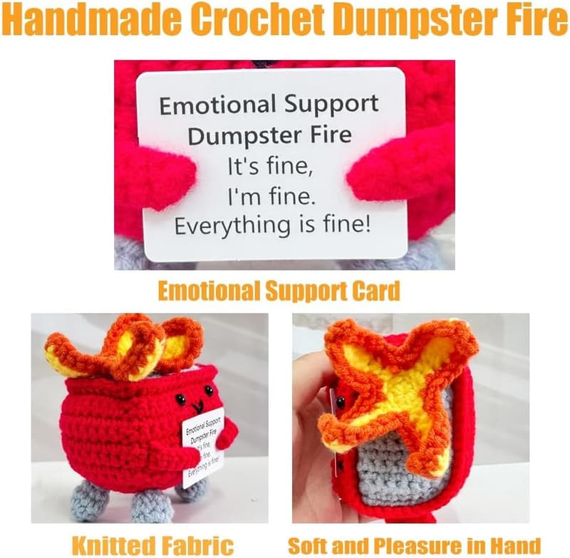 Funny Crochet Dumpster Fire with Positive Card - Gift for Friends