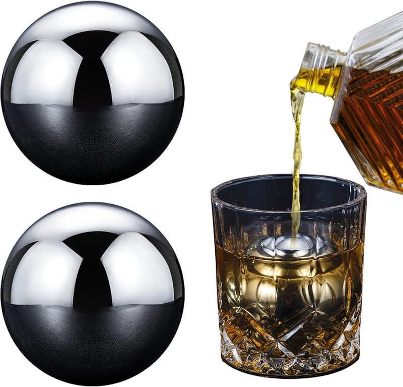 Golf Ball Whiskey Stones - Stainless Steel Ice Cubes, Set of 2
