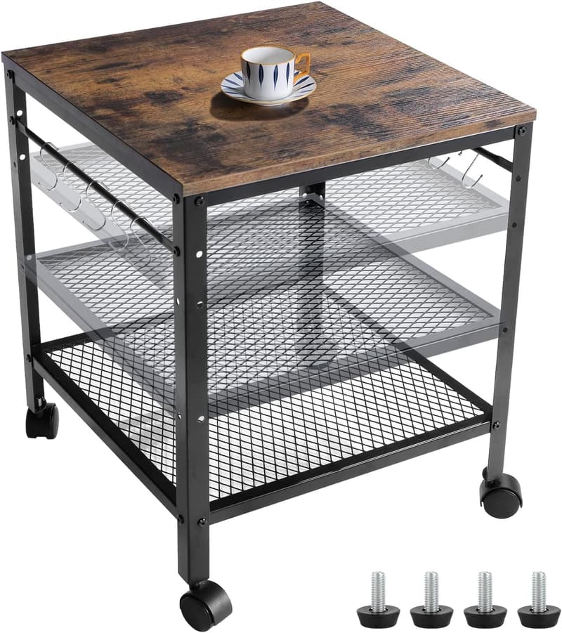 Adjustable Rustic Side Table with 2 Tiers & 143 lb Capacity