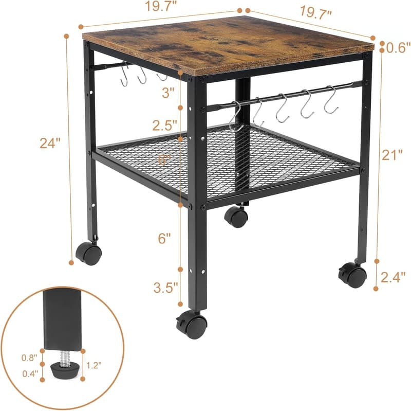 Adjustable Rustic Side Table with 2 Tiers & 143 lb Capacity