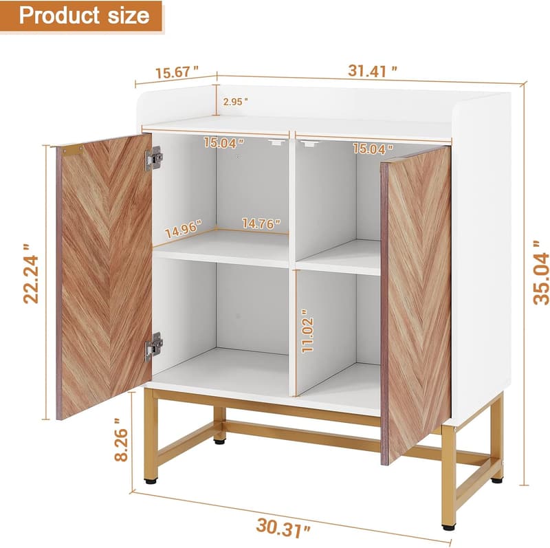 Boho Aquarium Stand with Doors & Adjustable Shelves, White/Gold