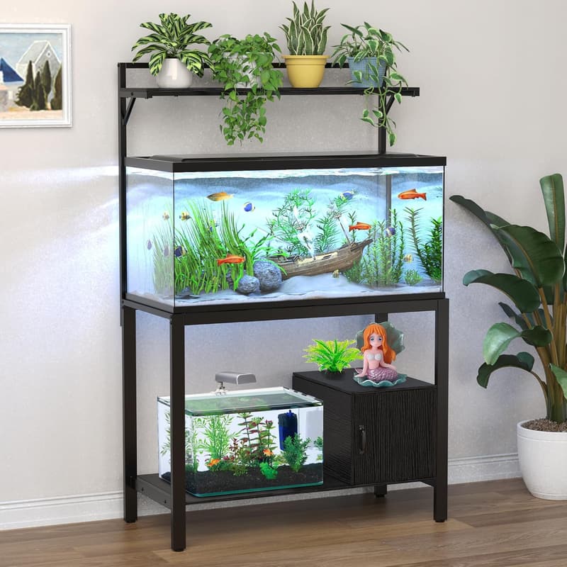 Metal Aquarium Stand with Plant Shelf & Storage, 40-50 Gallon